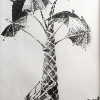 Peinture intitulée "umbrella tree" par Nata New, Œuvre d'art originale, Encre