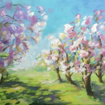 Schilderij getiteld "Blossoming trees" door Nata New, Origineel Kunstwerk, Acryl