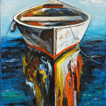 Painting titled "Лодка" by Nata Shadel, Original Artwork, Oil