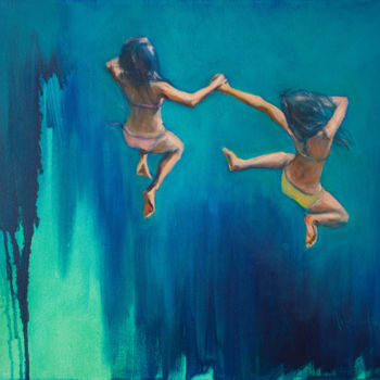 Painting titled "Frog Girls" by Nata Zaikina, Original Artwork, Oil