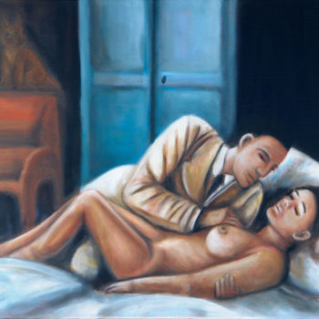 Painting titled "Les amants de 15 h" by Natacha Favreau, Original Artwork, Oil
