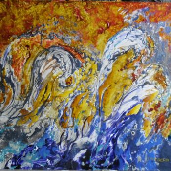 Peinture intitulée "Mer déchaînée" par Natacha Guillet, Œuvre d'art originale, Laque