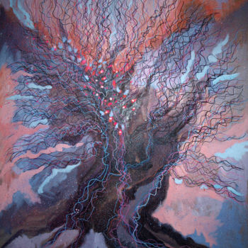 Painting titled ""ARBRE CHEVELU ROSE…" by Natacha Kolson, Original Artwork, Oil