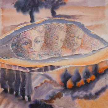 Ζωγραφική με τίτλο ""UN MONDE À CÔTÉ"" από Natacha Kolson, Αυθεντικά έργα τέχνης, Μελάνι