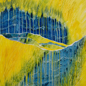 Картина под названием ""REFLETS JAUNES" - Natacha Kolson, Подлинное произведение искусства, Масло Установлен на Деревянная р…