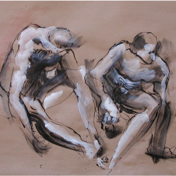 Disegno intitolato ""2 HOMMES ASSIS"" da Natacha Kolson, Opera d'arte originale, Inchiostro