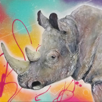 Painting titled "Rhinocéros G1" by Natacha Perez, Original Artwork, Acrylic