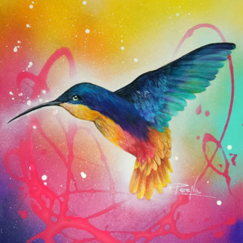 Painting titled "Colibri G1" by Natacha Perez, Original Artwork, Acrylic