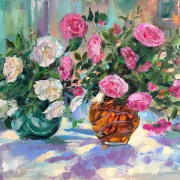Картина под названием "Розовая россыпь" - Ната Чаривна, Подлинное произведение искусства, Масло
