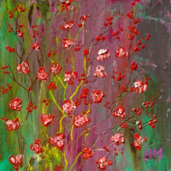 Pittura intitolato "cerisier de printem…" da Natalia Shustrova, Opera d'arte originale, Olio