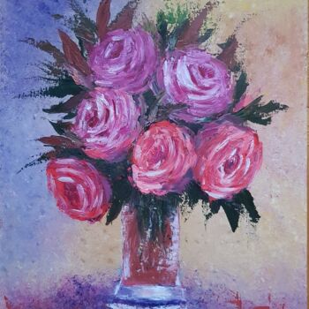 Malerei mit dem Titel "Roses" von Natalia Ostonen (Tarasova), Original-Kunstwerk, Öl Auf Andere starre Platte montiert