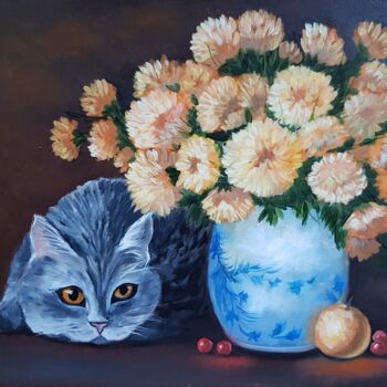 Картина под названием "Suns and cat" - Natalia Ostonen (Tarasova), Подлинное произведение искусства, Масло