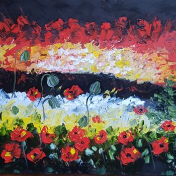 Malerei mit dem Titel "Abstract poppies" von Natalia Ostonen (Tarasova), Original-Kunstwerk, Öl