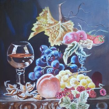 Pintura titulada "Still life with gla…" por Natalia Ostonen (Tarasova), Obra de arte original, Oleo Montado en Otro panel rí…