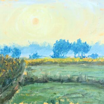 Schilderij getiteld "sunrise of the summ…" door Natala Azarna, Origineel Kunstwerk, Olie Gemonteerd op Houten paneel
