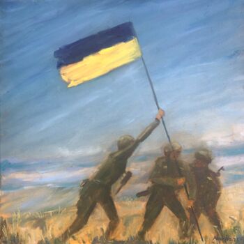 Painting titled "Hope for victory" by Natala Azarna, Original Artwork, Oil Mounted on Wood Panel