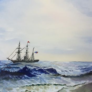 Painting titled "Море" by Natalia Farstova, Original Artwork, Watercolor Mounted on Glass