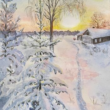 Картина под названием "Зимнее солнышко 2" - Natalia Farstova, Подлинное произведение искусства, Акварель
