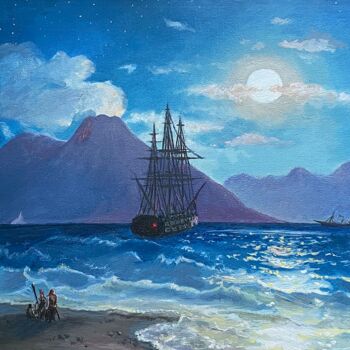 Malerei mit dem Titel "Ночное море" von Natalia Farstova, Original-Kunstwerk, Öl
