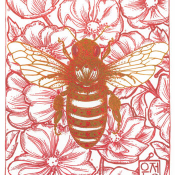 "Bee in flowers" başlıklı Resim Natali Part tarafından, Orijinal sanat, Mürekkep