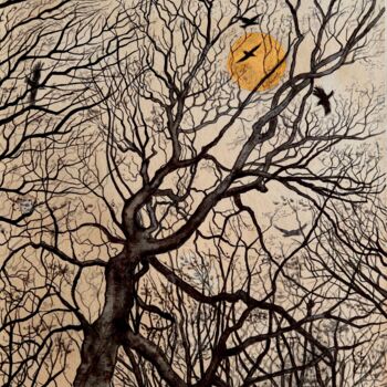 Malerei mit dem Titel "Moon forest" von Natali Part, Original-Kunstwerk, Aquarell