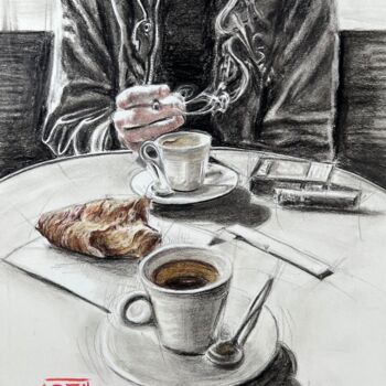 Drawing titled "Coffee encounter #12" by Natali Part, Original Artwork, Charcoal