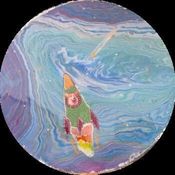 Pittura intitolato "Corgi in flight! Wh…" da Natali Shepeleva, Opera d'arte originale, Acrilico