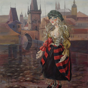 Malerei mit dem Titel "Doll in Prague" von Natali Shtainfeld-Borovkov, Original-Kunstwerk