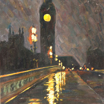 Painting titled "Nightlights in Lond…" by Natali Shtainfeld-Borovkov, Original Artwork, Oil