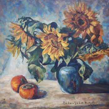 Painting titled "Sunflowers-2" by Natali Shtainfeld-Borovkov, Original Artwork, Oil