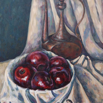 Malerei mit dem Titel "Apples with jug-2" von Natali Shtainfeld-Borovkov, Original-Kunstwerk, Öl