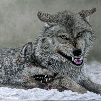 Peinture intitulée "Волки" par Natalya Kupreychenko, Œuvre d'art originale, Pastel Monté sur Panneau de bois