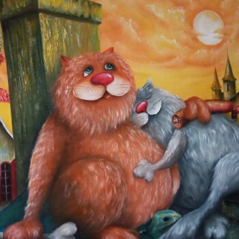 Картина под названием ""Кошачья романтика"…" - Natalia Bazyliuk, Подлинное произведение искусства, Масло
