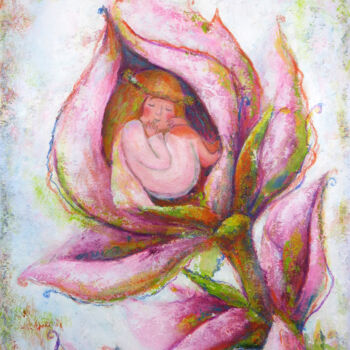 Painting titled "Magnolia (sleeping…" by Natalia Berezina (natimade), Original Artwork, Acrylic