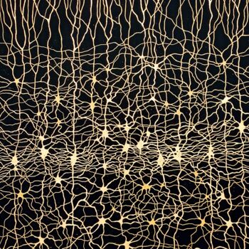 Schilderij getiteld "Neurons XIV" door Natalia Bienek, Origineel Kunstwerk, Acryl Gemonteerd op Frame voor houten brancard