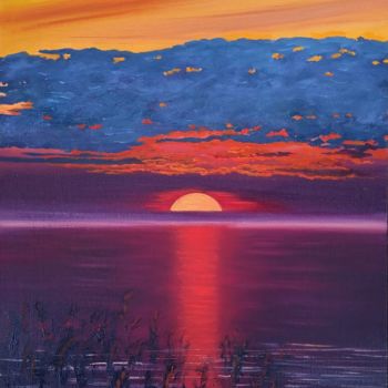 Painting titled "Burnt sun, bright s…" by Natalia Biryukova, Original Artwork, Oil Mounted on Wood Panel