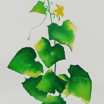 Картина под названием "Сolor shadow cucumb…" - Natalia Buhaienko, Подлинное произведение искусства, Акварель
