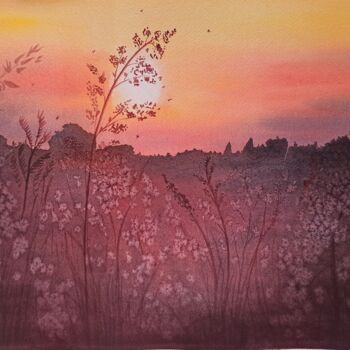 Картина под названием "Sunset" - Natalia Buhaienko, Подлинное произведение искусства, Акварель