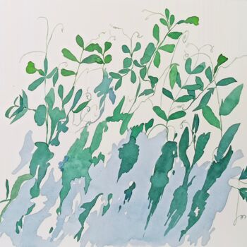 Painting titled "Symphony of peas" by Natalia Buhaienko, Original Artwork, Watercolor