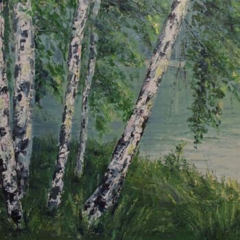 Painting titled "Birch forest" by Natalia Bykova, Original Artwork, Oil