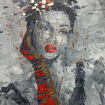 Painting titled "Beautiful woman" by Natalia Bykova, Original Artwork, Oil Mounted on Wood Stretcher frame