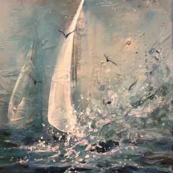 Schilderij getiteld "Yacht in the Storm" door Natalia Czarnecka-Diling, Origineel Kunstwerk, Acryl