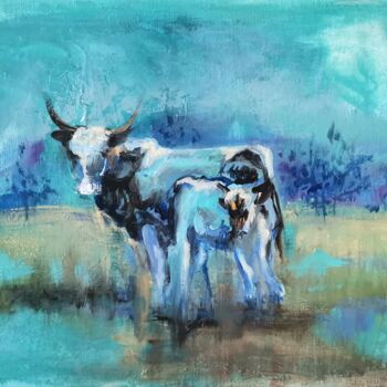Картина под названием "Cow in the nature" - Natalia Czarnecka-Diling, Подлинное произведение искусства, Акрил
