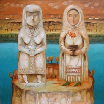Peinture intitulée "Two women - Дві баб…" par Natalia Derevianko, Œuvre d'art originale