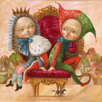 Pittura intitolato "Il Re ed il Buffone…" da Natalia Derevianko, Opera d'arte originale