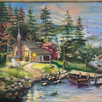Painting titled "Home sweet home" by Natalia Hlazieva, Original Artwork, Oil Mounted on Wood Stretcher frame