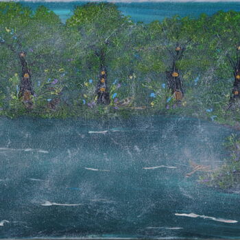 Malarstwo zatytułowany „Туман над озером” autorstwa Наталья Иванова, Oryginalna praca, Akryl Zamontowany na Drewniana rama n…