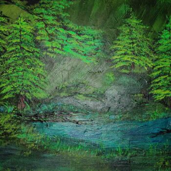Malarstwo zatytułowany „Green” autorstwa Наталья Иванова, Oryginalna praca, Akryl Zamontowany na Drewniana rama noszy
