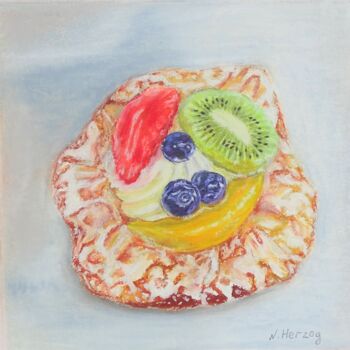 Zeichnungen mit dem Titel "Der Obstkuchen" von Natalia Jelusic, Original-Kunstwerk, Pastell