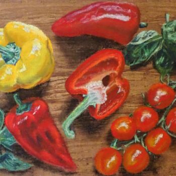Zeichnungen mit dem Titel "Das bunte Gemüse" von Natalia Jelusic, Original-Kunstwerk, Pastell